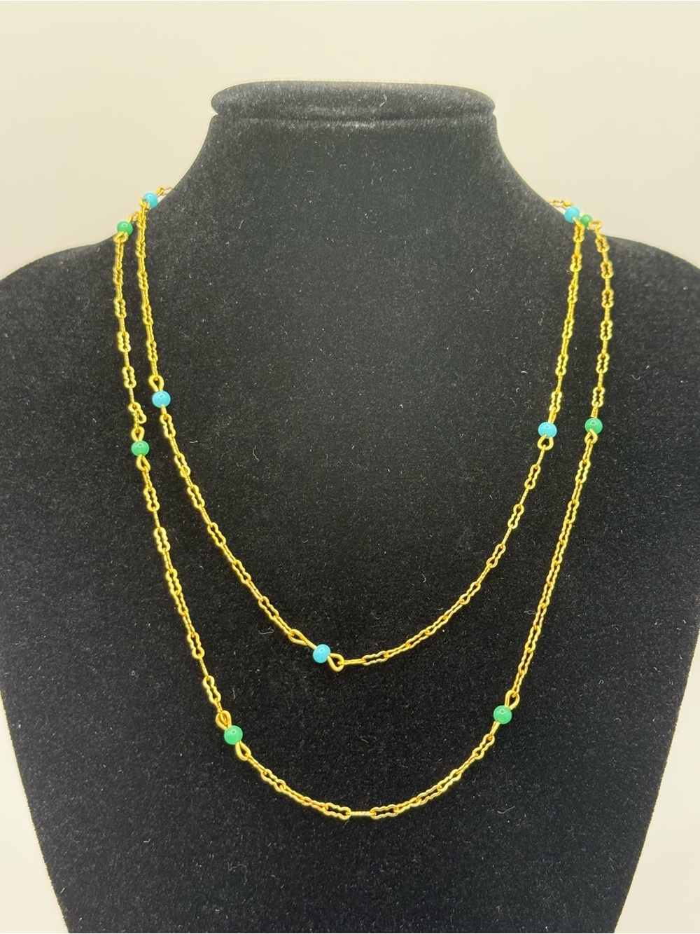 2 Vintage 30s 12K GF (Gold Filled) peanut chain with blue beads